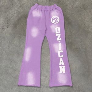 Custom Streetwear Embroidered logo Wide Leg Trousers Heavyweight Acid Wash Flare Sweatpants Designer Oversized Baggy Pants Men - Product Image 2