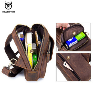 Bolsas Transversais Masculinas BULLCAPTAIN em Couro Crazy Horse, Bolsa de Peito Retro com Zíper para Viagens Curtas - Product Image 3