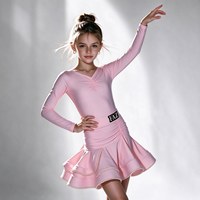 Ensemble haut de danse latine à manches longues avec jupe à strass, col en V, robe de danse jazz salsa tango pour la pratique et les spectacles sur scène pour fille