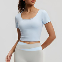 Nouveau haut de yoga pour femme, motif papillon, dos élégant, en Spandex/Polyester, avec coussinets rembourrés, manches courtes, bretelles croisées, respirant, couleur unie