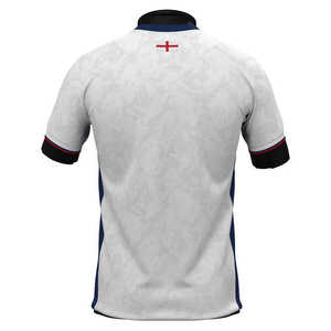 Kaos Sepak Bola Lengan Panjang Kerah Tegak Bahan Polyester 100% Anti Keringat Cepat Kering Bernapas Pola Putih-Biru-Merah Logo Kustom Grosir - Product Image 3