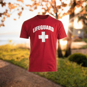 Camiseta roja de salvavidas para hombre, de algodón, con cuello redondo, manga corta, disfraz para fiesta en la playa - Product Image 2