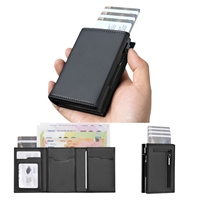 Cartera Minimalista Personalizada de Cuero PU con Bloqueo RFID, Porta Tarjetas Inteligente Deslizable, Metálica y Plegable