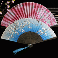 Éventail pliant en soie vintage, éventail pliant rétro chinois japonais en bambou, éventail à franges pour la danse, décoration d'intérieur, ornement artisanal, cadeau
