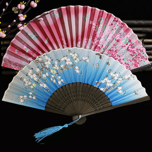Leque de Seda Vintage, Leque Dobrável Retro Chinês Japonês de Bambu com Franjas, Leque de Dança, Decoração para Casa, Presente Artesanal - Product Image 4