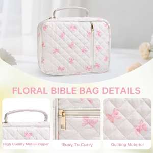 Funda Grande para Biblia para <span class=keywords><strong>Mujer</strong></span>, Bolsas de Almacenamiento para Biblia Acolchadas con Diseño Floral, con Bolsillo y Asa, Accesorios Lindos para Estudio Bíblico - Product Image 4