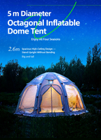 Dôme Gonflable Octogonal 5.0m en Coton de Luxe pour Glamping, Colonnes d'Air 16cm, Tente Occultante Anti-Pluie, Quatre Saisons, pour Camping Familial et Complexes Hôteliers
