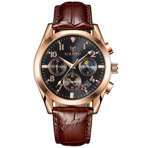 Montre pour homme <span class=keywords><strong>KEDO</strong></span>, design à trois aiguilles et six aiguilles, grands chiffres, mouvement à quartz multifonctionnel, aiguilles lumineuses, cuir, 40 mm, 30 m - Product Image 5