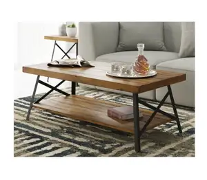 Tavolino <span class=keywords><strong>in</strong></span> <span class=keywords><strong>legno</strong></span> stile industriale con ripiano aperto e gambe <span class=keywords><strong>in</strong></span> metallo per salotto tavolo da tè uso - Product Image 1