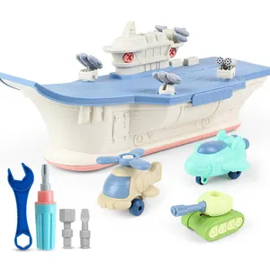 Samtoy Plastic Kids DIY Assembly Construction Military Series Screw Detachable Set Aircraft Carrier Model With Internal Storage