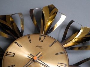 Mid Century Modern Brass Sunburst Wall <b>Clock</b> Analog Quartz <b>Silent</b> Design Living Room Decor - Product Image 2