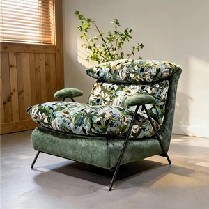 Fauteuil simple moderne style Maillard en tissu rayé, fauteuil de loisirs de luxe léger, pour bureau, balcon, canapé paresseux, appartement, salle de sport, avec rembourrage en mousse - Product Image 3