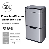 Poubelle automatique intelligente 40L/50L en acier inoxydable, rectangulaire, avec capteur numérique, pour cuisine domestique et extérieur, avec couvercle sur pied