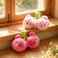 Porte-clés en peluche ours cerise mignon, pendentif cerise à double tête d'ours, breloque de sac douce et moelleuse, porte-clés en peluche Kawaii