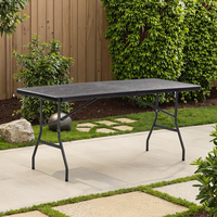 Table de jardin pliante Dreammao 6FT noire, robuste, portable, en plastique et rotin, pour pique-nique et repas en extérieur, facile à transporter, design moderne