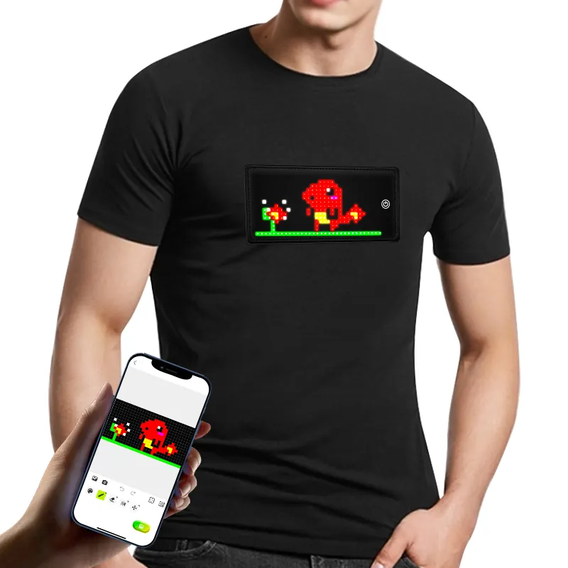 Factory Direct Supply LED blinkendes T-Shirt Programmier bares LED-T-Shirt Handy-App-Steuerung Leuchten Sie T-Shirt für Club, Party