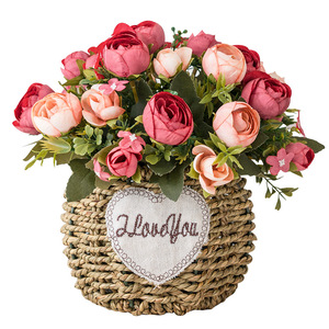 Panier de fausses fleurs fait à la main Arrangement floral élégant pour la décoration de table de mariage de salon à la maison Présentoir de fleurs sèches d'intérieur - Product Image 5