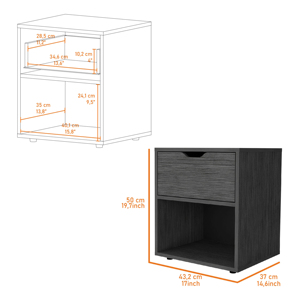 <b>Light</b> Gray Elegant Drawer Nightstand With Open Shelf For Bedroom Storage - Product Image 6