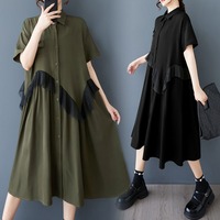 Nouvelle Robe Longue d'Été 2026 en Maille Patchwork Style Sombre Chic Français Ample Grande Taille avec Poches – Noir