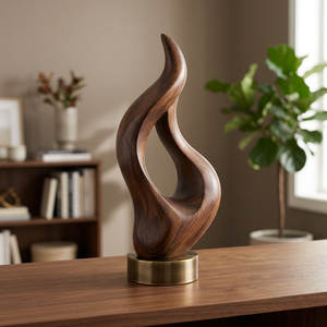 Sculpture en bois artisanale - Design flamme abstraite, écologique et durable, style moderne du milieu du siècle, décoration rectangulaire pour salon, vente en gros - Product Image 3