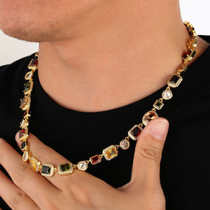 Colorido geométrico gema piedra declaración collar hombres mujeres fiesta joyería pulsera 18K chapado en oro CZ multicolor piedra preciosa cadena - Product Image 2