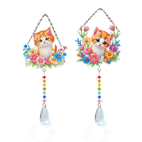 Ensemble de 2 pendentifs carillon à vent artistiques de peinture diamantée DIY, motifs animaux de dessin animé peints à la main, 100% entièrement en diamant, en acrylique écologique