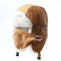 Chapeau Trapper en Toile Lavée avec Masque Facial Amovible, Doublure en Fausse Fourrure, Cache-Oreilles, Chapeau Ushanka d'Hiver Unisexe, Chapeau pour Temps Froid, Fournisseur de Chapeaux