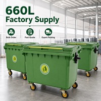Poubelle en plastique robuste et écologique de 660 L avec couvercles, 4 roues, conteneur à déchets mobile pour l'extérieur, pour hôpital