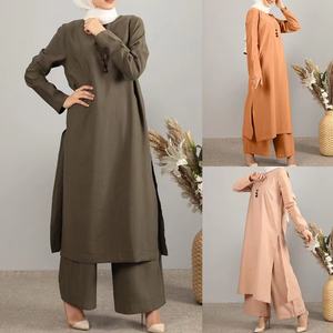 Automne nouveau Style femmes pur <span class=keywords><strong>lin</strong></span> arabe costume moyen-orient <span class=keywords><strong>grande</strong></span> <span class=keywords><strong>taille</strong></span> fente Robe deux ensembles - Product Image 5