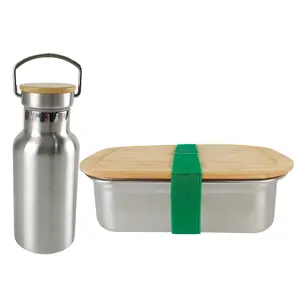 IKITCHEN stainless steel lunch box kids bamboo lid adjustable separator stainless steel bento box with water bottle
