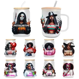 Calcomanías <span class=keywords><strong>Bad</strong></span> Mama Killers Mom Halloween UV DTF listas para aplicar pegatinas de transferencia impermeables manualidades DIY para lata de vidrio Libbey de 16OZ - Product Image 1