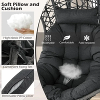 Extérieur Intérieur 350 LBS Capacité Gris Acier Cadre PE Rotin Suspendu Oeuf Balançoire Chaise avec Support Oreiller Coussin pour Salon