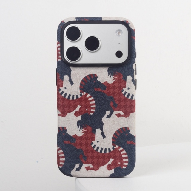 Retro Fabric Horse Stripe Pattern Magnetic Cell Phone Case for iPhone 17 15 16 Pro Max 17 Air Wireless Charging Protective Cover