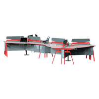 Meubles de bureau modernes au design simple, cloisons modulaires orange ouvertes pour six personnes, cloisons avec armoire, poste de travail de bureau