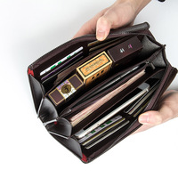 Dompet Pria Korea Vintage PU Kapasitas Besar Tahan Air Resleting Hitam Tas Selempang Genggam