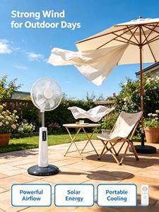 Ventilateur électrique commercial tendance avec panneau solaire, coffret cadeau, ventilateur rafraîchisseur d'air solaire, ventilateur à batterie solaire - Product Image 3