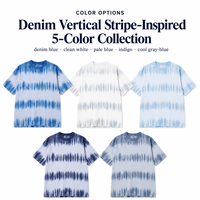 T-shirt HuaYi GOTS&OEKO personnalisé à rayures et teinture par immersion, T-shirts artisanaux en denim bleu délavé, Vêtements de ville quotidiens pour hommes OEM ODM