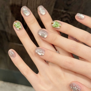 Diseño #3088 corto redondo Navidad tres <span class=keywords><strong>uñas</strong></span> arte hecho a mano 3D diamantes de imitación brillo 10 piezas Prensa en <span class=keywords><strong>uñas</strong></span> conjunto para niñas - Product Image 3