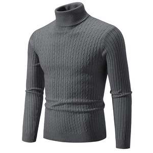 Suéter de cuello alto para hombre, tejido negro, manga larga, anti-bolitas, informal, de invierno, OEM ODM - Product Image 5