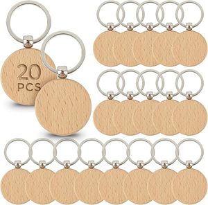 WOQI Supports de porte-clés en bois pour cadeaux DIY, disques en bois brut avec anneaux, prêts pour la gravure et la pyrogravure, personnalisables - Product Image 1