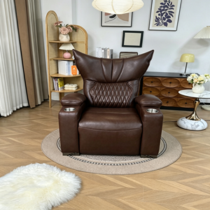 Sillón Reclinable Eléctrico de Cuero con Respaldo Alto, Sofá Individual Reclinable para Cine en Casa con Portavasos Integrados, Sillón con Patas de Metal - Product Image 3
