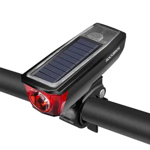 ROCKBROS IPX4 Waterproof Bicycle Headlights 2000 mAh USB Solar Bike Bell 120 dB Charging bicycle signal light