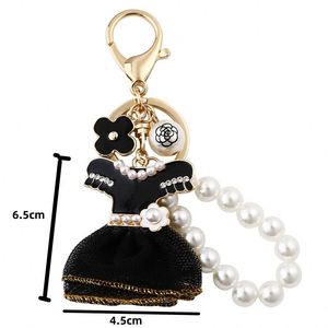 New Fashion Black Skirt Keychain Pearl <b>Key</b> Chains Women Bag Charm Pendant Car <b>Key</b> <b>Ring</b> Creative Dress Design Keyings Wholesale - Product Image 6