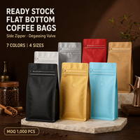 Bolsas de Café con Fondo Plano y Válvula de Desgasificación, Cierre Lateral, 125g 250g 500g 1kg, Disponibles en Stock