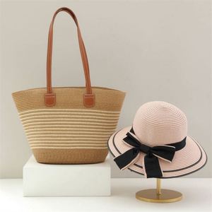 Wholesale New Tendy Women Large Capacity Summer Straw Woven <b>Bag</b> Two Piece Set Beach Straw <b>Hat</b> and <b>Bag</b> - Product Image 6