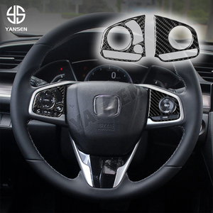 Adesivo Decorativo in Vera Fibra di Carbonio per Pannello Pulsanti del Volante per <span class=keywords><strong>Honda</strong></span> <span class=keywords><strong>Civic</strong></span> 10a Generazione 2016-2019 - Product Image 1