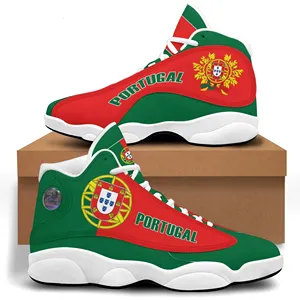 패션 포르투갈 국기 패턴 2024 유명 브랜드 PU 가죽 남자 농구 신발 포르투갈 승화 남자 신발