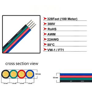 RGB 电缆 22AWG 4 针并行电缆 4 针延长线，适用于照明灯具和 LED 灯条 10.07 带状电缆 - Product Image 4