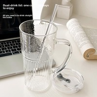 Gobelet en verre borosilicate personnalisé en gros, sans BPA, transparent, avec poignée, bouchon anti-fuite et paille