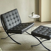 Fauteuil Barcelona : Fauteuil lounge individuel pour salon, design minimaliste en cuir ou en tissu, avec accoudoirs en métal